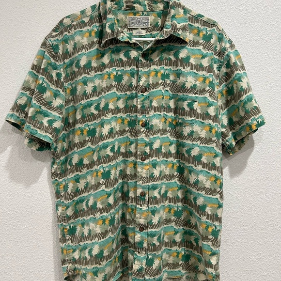 Lucky Brand Mens Hawaiian Aloha Green Palm Trees Short Sleeve Shirt L - Picture 1 of 8